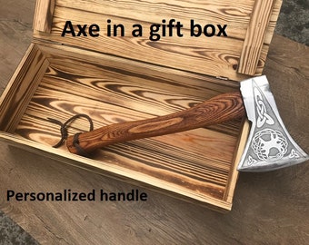 Mens gift, tree of life, viking axe, gift box, celtic, hatchet, wooden gift, handyman tool, groomsman gift, tree of life decor, viking gift