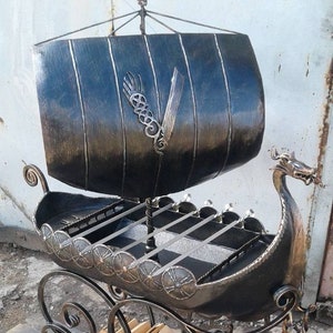 Brazier, viking theme, grill, fire pit, BBQ, skewers,iron gift, drakkar, viking, middle ages, medieval, Christmas, shield, dragon, axe, mace