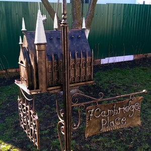 Mailbox, castle mailbox, post box, garden decor, yard decor, wizardry, mailbox post, mail box, Gothic, castle, medieval castle, postbox