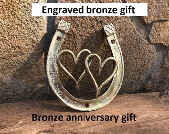 Bronze anniversary gift, bronze gifts, 8 year gifts, 8th anniversary gift, bronze horseshoe, anniversary gift,bronze gift idea,bronze hearts