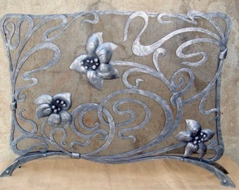 Fireplace screen, floral, steel gift, music, firewood holder, iron anniversary, 6th anniversary, fireplace, fire poker, Christmas, birthday