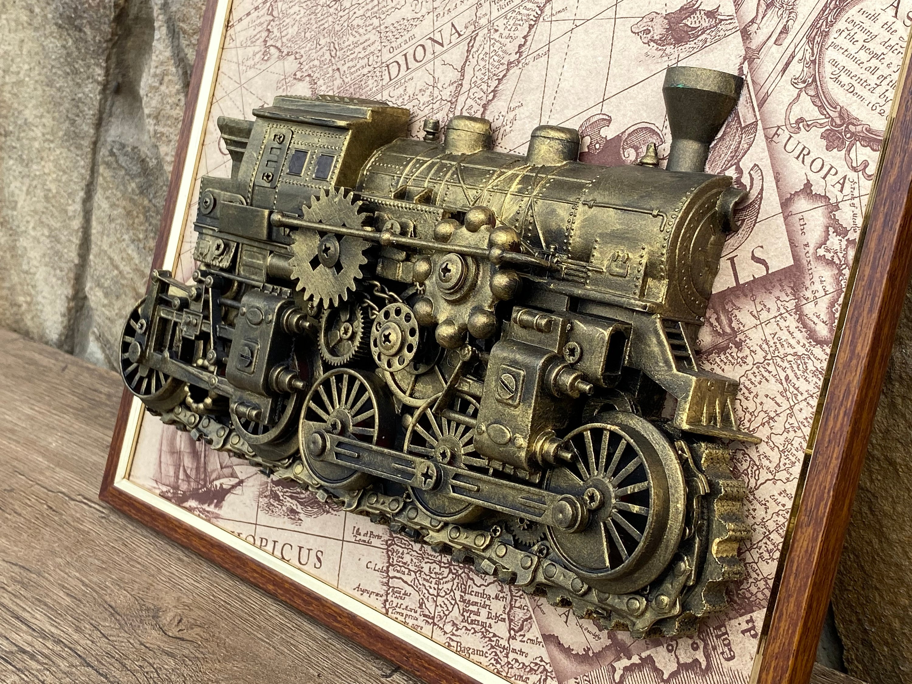 スチームパンク絵画、スチームパンク列車、鉄道、鉄道、ギア