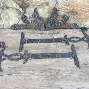 Shutter hinges, gate hinges, pair of hinges, cabinet hinges, furniture hinges, iron hinges, antique,strap hammered brackets,hand forged nail