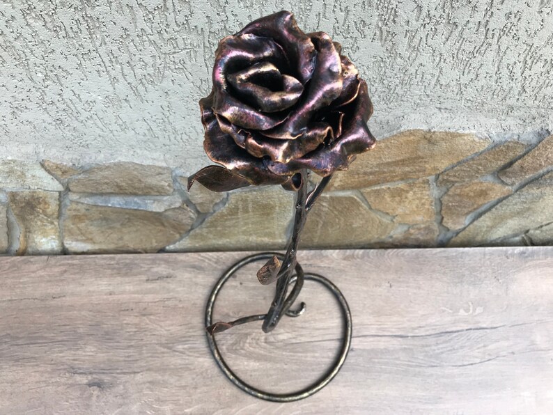 Mother's day gift, forged rose, birthday gift for her, iron rose, iron anniversary gift for her, metal sculpture, wedding anniversary gift image 2