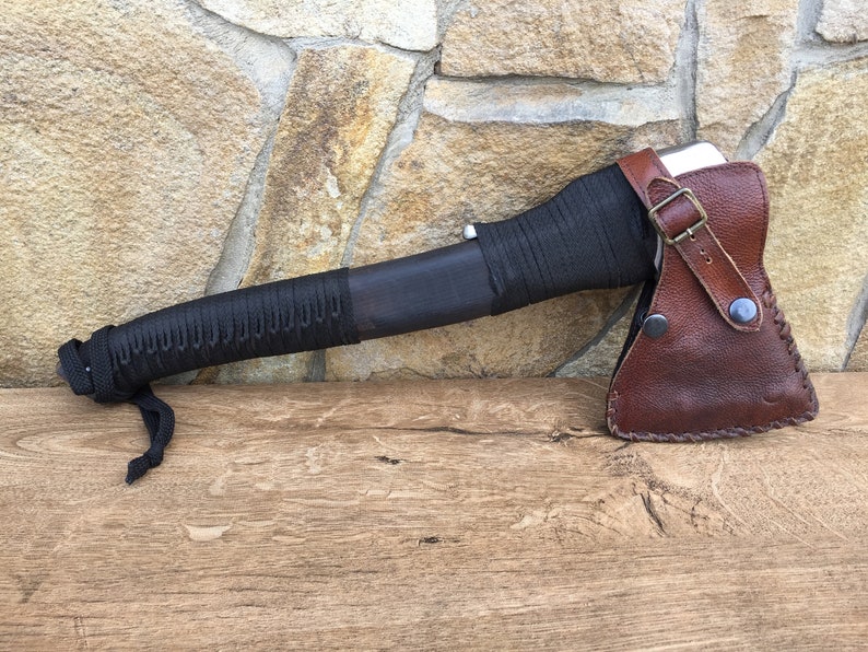 tomahawk viking axe warrior,rustic pagan hatchet,viking weapon,love sign medieval axe Viking axe with leather sheath hatchet mens gifts