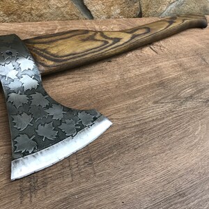 Medieval axe, viking axe, iron gift for him, camping, hiking, hunting, mens gifts, chopping axe, gifts for men, Canadian leaf image 3