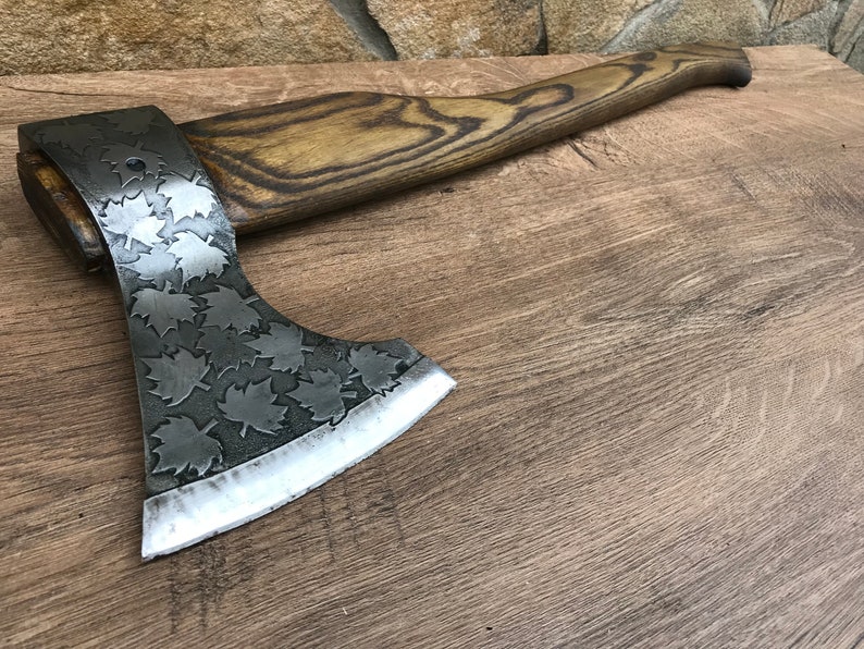 Medieval axe, viking axe, iron gift for him, camping, hiking, hunting, mens gifts, chopping axe, gifts for men, Canadian leaf image 3