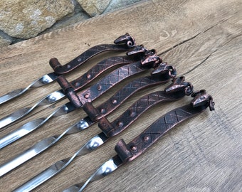 Skewers for grilling, hand forged skewers, stainless steel skewers, iron gifts, camping, kebab skewers,grilling set,grill utensils,BBQ tools