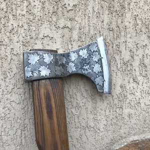 Medieval axe, viking axe, iron gift for him, camping, hiking, hunting, mens gifts, chopping axe, gifts for men, Canadian leaf image 9