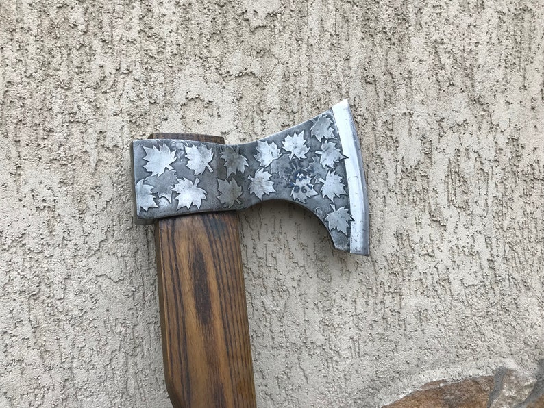 Medieval axe, viking axe, iron gift for him, camping, hiking, hunting, mens gifts, chopping axe, gifts for men, Canadian leaf image 9