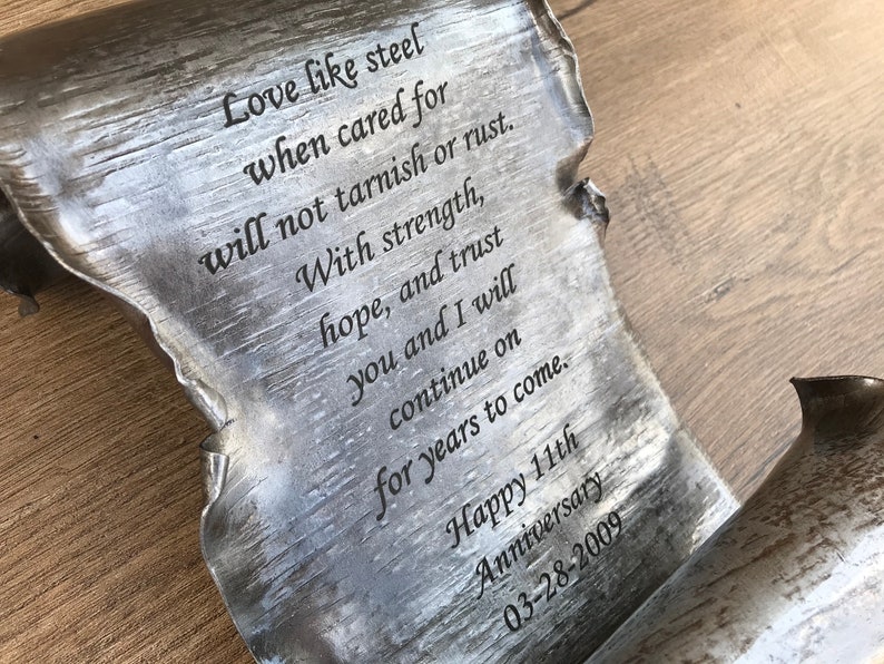 Steel Scroll 11th Anniversary Steel Anniversary Gift 11 Etsy