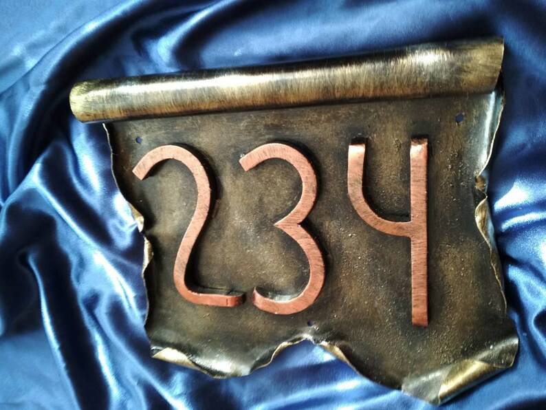 Hand forged house plate vintage numbers house number plaque | Etsy
