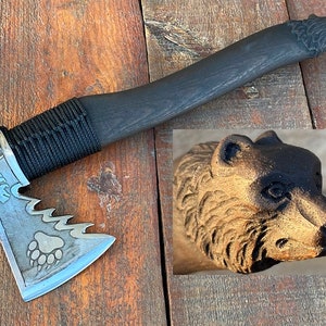 Mens gift, bear, viking axe, manly gift, mens birthday, camping, iron gift for him, Fathers Day, gifts for men, Christmas, gift for dad, axe