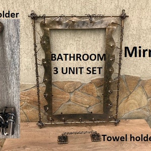 Bathroom set, mirror frame, towel rack, TP holder, bathroom decor, bathroom wall art, bathroom organizer, bathroom furniture, bathroom ideas