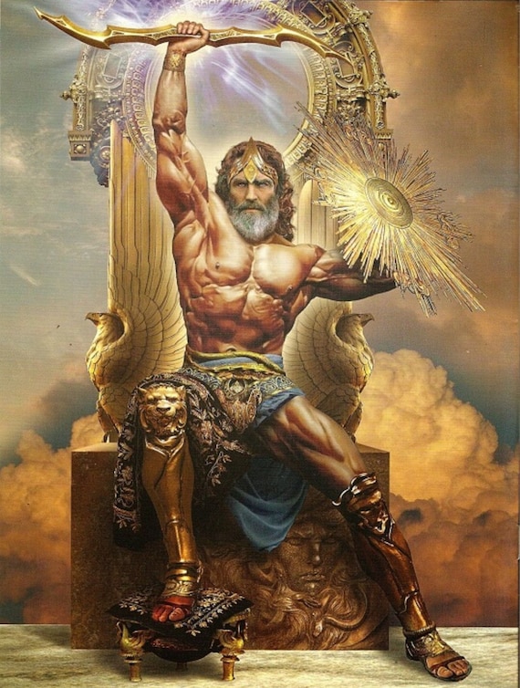Zeus Greek God Statue With Lightning Bolt