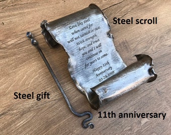 Stalen scroll, 11e verjaardag, stalen jubileumcadeau, 11-jarig jubileum, huwelijksverjaardag, partnergeschenken, stalen cadeau voor hem, stalen geschenken