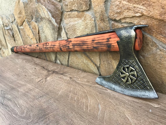 Hand Forged Hand Carved Viking Axe Carved Handle Mermaid Axe High Carbon 