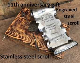 Engraved steel scroll, 11th anniversary, steel anniversary, steel gift, steel scroll, eleventh anniversary, steel scroll, stainless steel