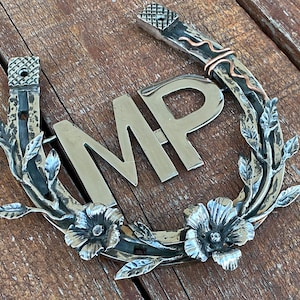 Stainless steel horseshoe, hibiscus, initials, personalized, steel anniversary, 11th anniversary,steel gift,horseshoe,Christmas,anniversary