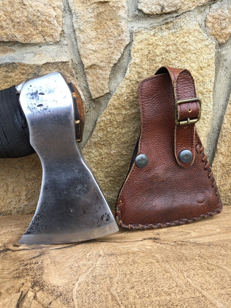 tomahawk viking axe warrior,rustic pagan hatchet,viking weapon,love sign medieval axe Viking axe with leather sheath hatchet mens gifts