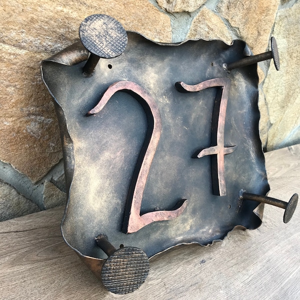 Hand forged address number sign, rustic plaque, hand forged number, metal house number, house plate, address number sign, address sign