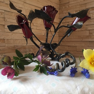 Hand forged candle holder, candle stick, candle, candlestick holder, flower, steel art, candle stand, forged flower, rose, home decor, lily