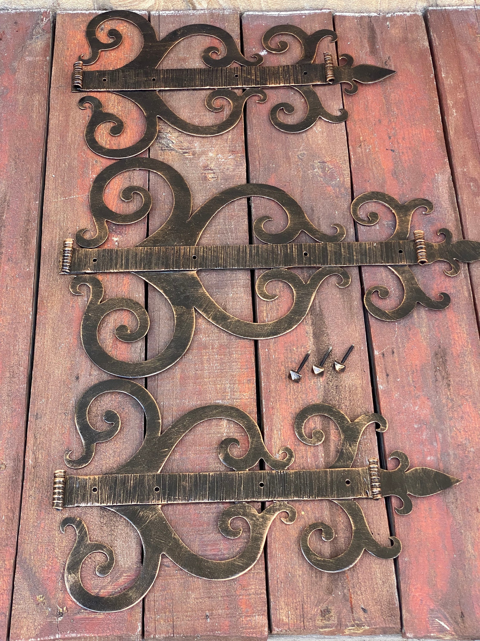 🏰 4 Extra Large 18" Forged Iron T-Strap Hinges - Rustic Medieval Style For Barn Doors & Gates