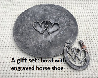 Iron bowl, iron horse shoe, 6th anniversary gift, iron anniversary, 6 year anniversary, iron hearts, iron gift, personalized bowl,steel bowl