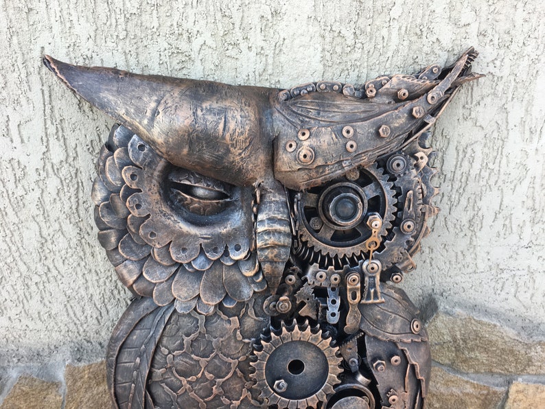 Steampunk uil, steampunk vogel, metalen sculptuur, steampunk beeldje, junk art, steampunk kunst, industriële kunst, steampunk cadeau, steam punk, steampunk afbeelding 9