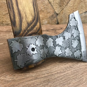 Medieval axe, viking axe, iron gift for him, camping, hiking, hunting, mens gifts, chopping axe, gifts for men, Canadian leaf image 8