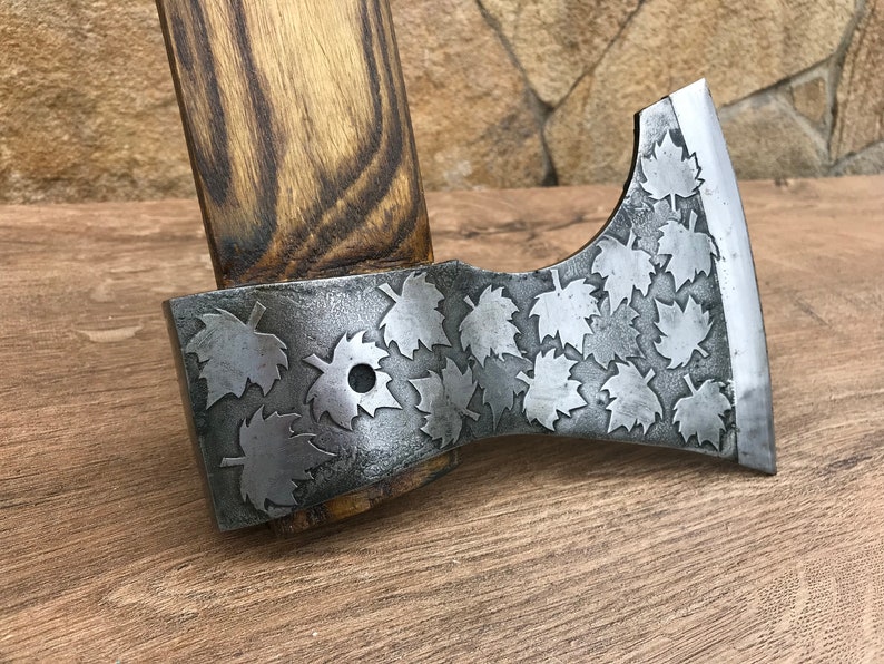 Medieval axe, viking axe, iron gift for him, camping, hiking, hunting, mens gifts, chopping axe, gifts for men, Canadian leaf image 8