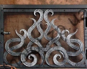 Fireplace door, oven, fireplace screen, fire poker, birthday, Christmas gift, iron decor, fireplace, Fathers Day,army gift,ForgedCommodities