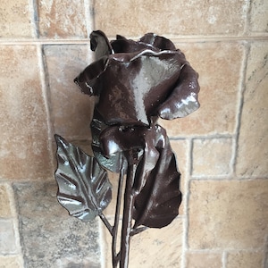 Hand forged rose, brown rose, wrought iron rose, metal sculpture, wedding anniversary, anniversary gift, Christmas gift, metal flower, rose