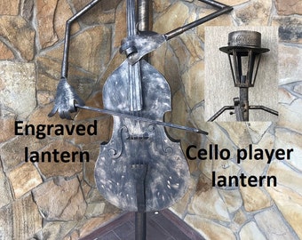 Sconce, lantern, hand forged lamp, cello, yard lamp, music gift, garden lantern, garden decor, garden sculpture, porch decor, yard lantern