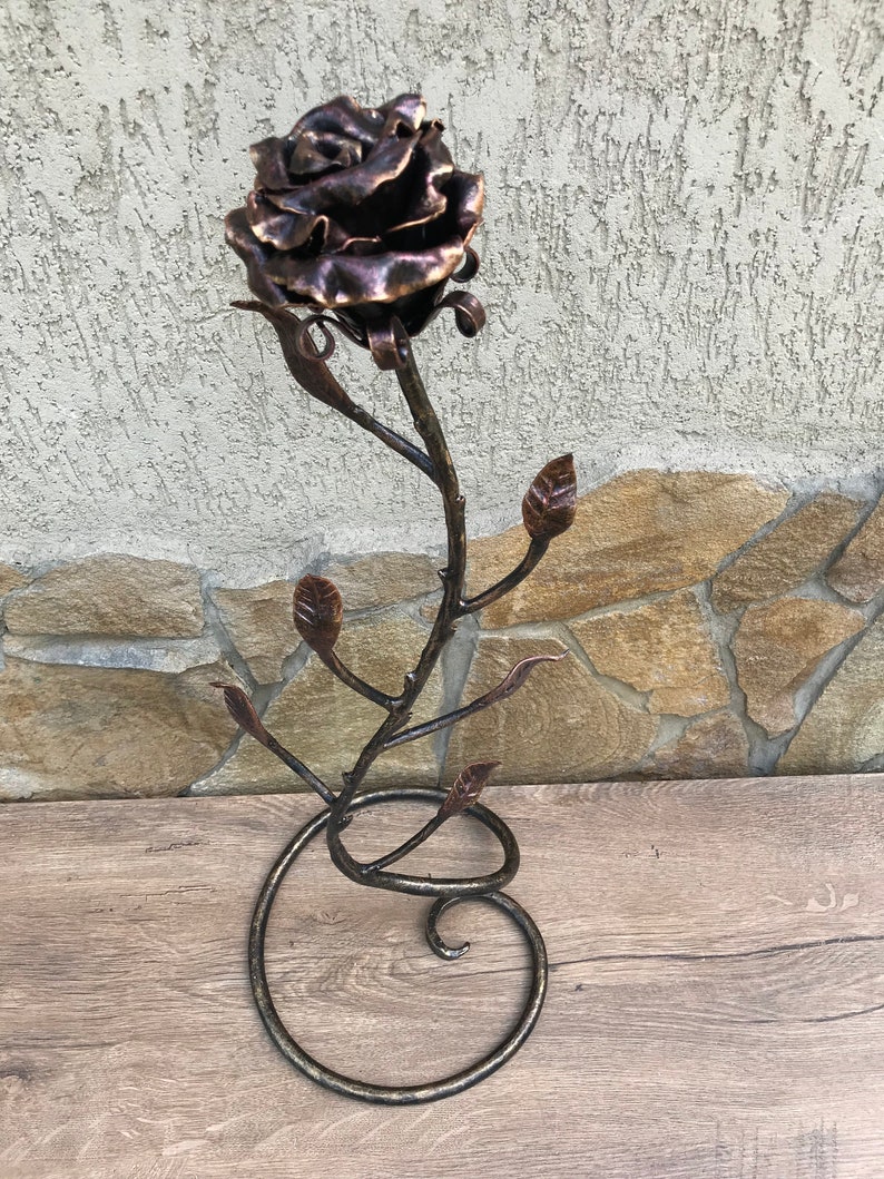 Mother's day gift, forged rose, birthday gift for her, iron rose, iron anniversary gift for her, metal sculpture, wedding anniversary gift image 3