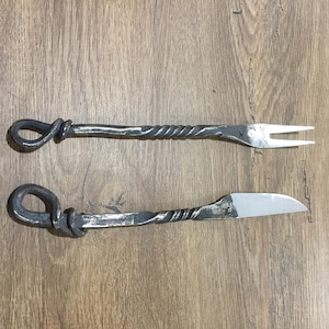 Medieval cutlery set, viking cutlery, middle age cutlery, hand forged knife, camp equipment, grill tools, forged dining set, travelers gift