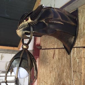 Wall sconce, dragon, porch lamp, hand forged lamp, predator, porch decor, wall light, lantern, porch light, Christmas, anniversary, birthday
