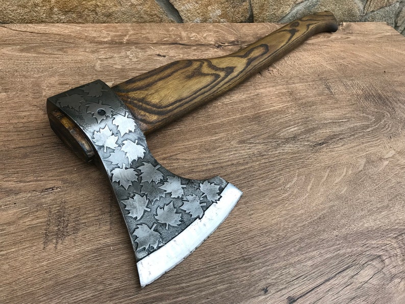 Medieval axe, viking axe, iron gift for him, camping, hiking, hunting, mens gifts, chopping axe, gifts for men, Canadian leaf image 6