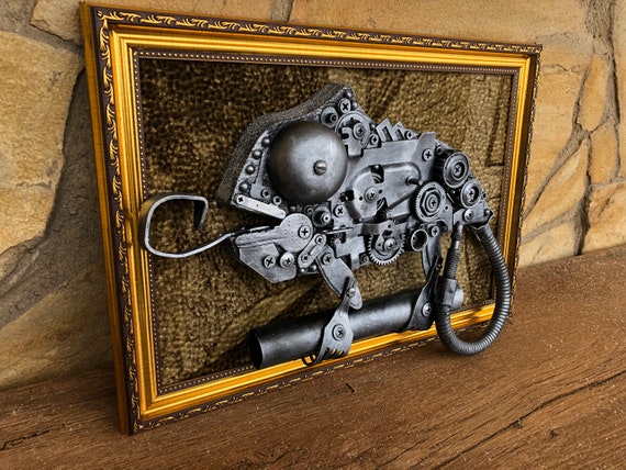 Steampunk Painting Steampunk Chameleon Steampunk Poster Metalic Ornament Gears Wall Decor Steampunk Room Decor Junk Art Steampunk Art