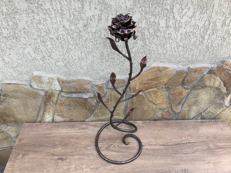 Mother's day gift, forged rose, birthday gift for her, iron rose, iron anniversary gift for her, metal sculpture, wedding anniversary gift image 1