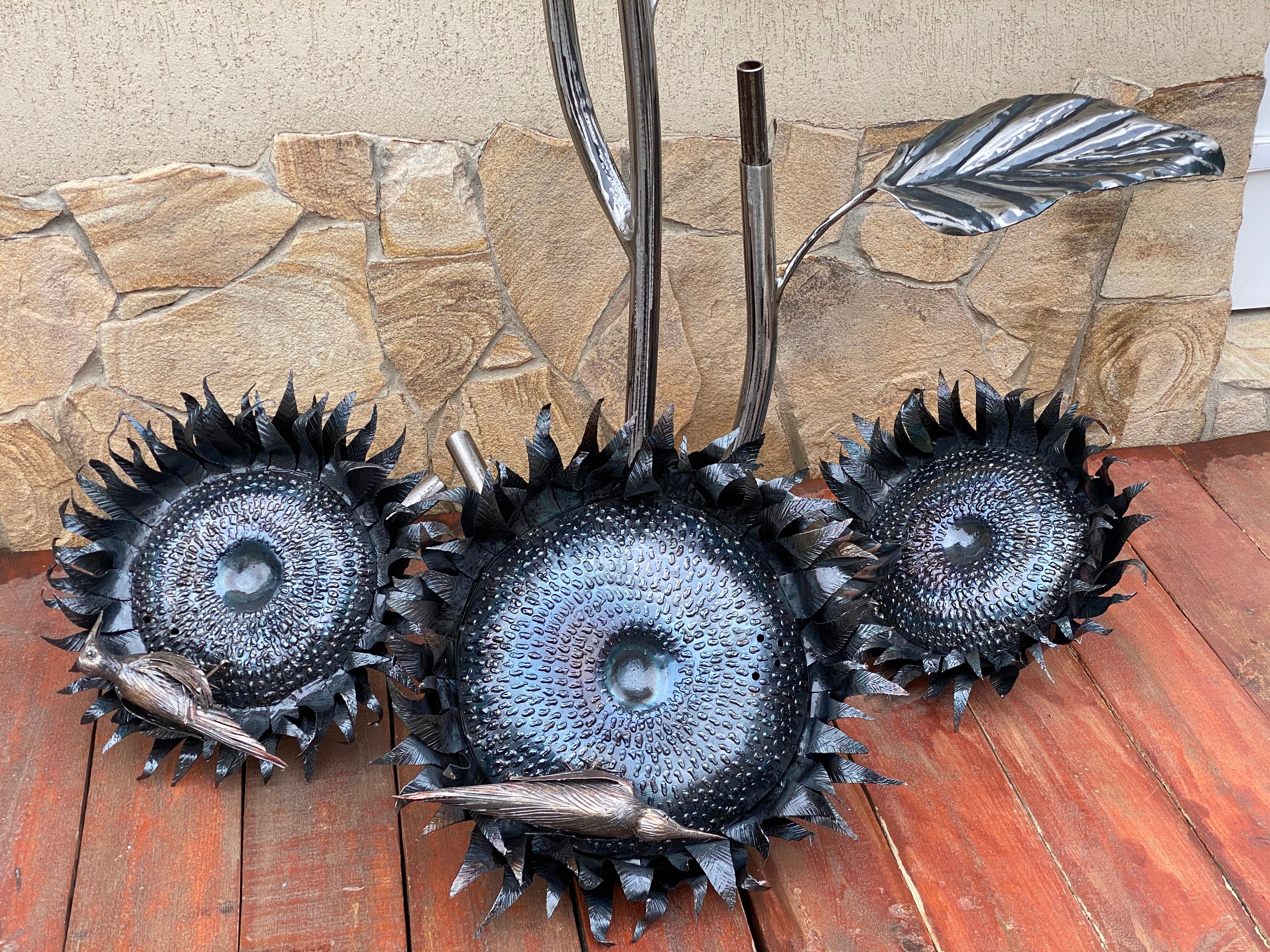 3 Girasoli Decorativi Da Giardino In Stile Rustico - Decorazioni Esterno In Ferro Arrugginito - Foto 5