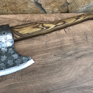 Medieval axe, viking axe, iron gift for him, camping, hiking, hunting, mens gifts, chopping axe, gifts for men, Canadian leaf image 2