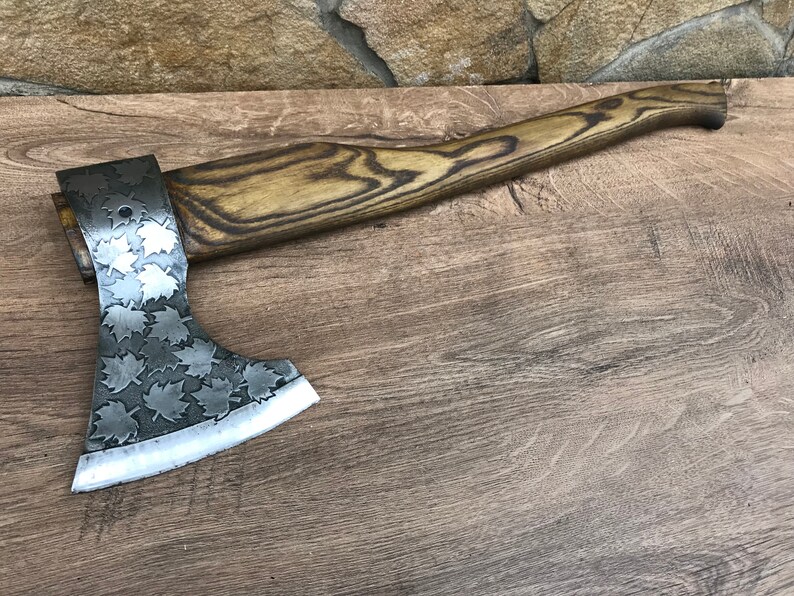 Medieval axe, viking axe, iron gift for him, camping, hiking, hunting, mens gifts, chopping axe, gifts for men, Canadian leaf image 2