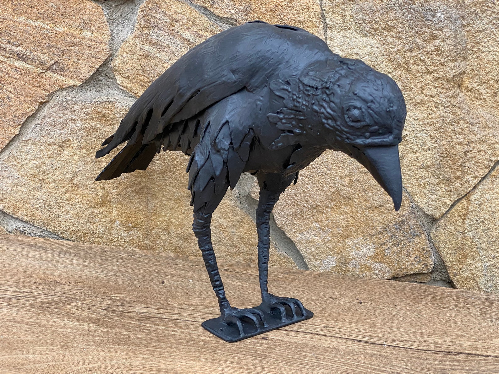 Crow garden sculpture bird iron gift crow figurine Etsy