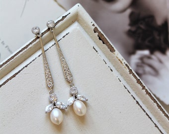 Art Deco Bridal Earrings: Freshwater Pearl Earrings, Vintage Style Wedding Jewellery, Regency