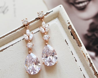 Rose Gold Art Deco Earrings , Vintage Style Crystal Earrings, Bridal Earrings, Crystal Drop Wedding Earrings, Wedding Jewellery, UK