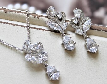 Set of 3,4,5,6,7,8 Bridesmaid Earrings Necklace ,Art Deco Earrings,Bridal Earrings, Vintage Style Crystal Drop Earrings, Wedding Earrings