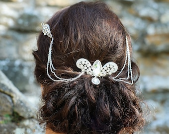 Silver Wedding Hair Chain, Art Deco Head Chain,Crystal Bridal Hair comb, Bridal  headpiece, Wedding Hair Accessories Wedding  Back Headpiece