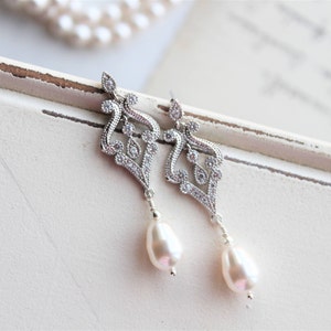 Wedding Earrings Bridal Earrings Art Deco Earrings  Vintage Style Crystal Pearl Earrings  Wedding Jewelry  Bridesmaid Earrings  Great Gatsby