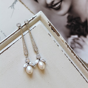 Art Deco Earrings, Vintage Style Crystal Freshwater Pearl Earrings, Bridal Earrings, Wedding Earrings,  Pearl Drop Earrings, Bridesmaid Gift